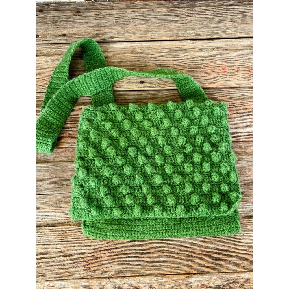 Vintage 1970s Kelley green Popcorn Crochet Purse MOD Retro - Picture 8 of 8